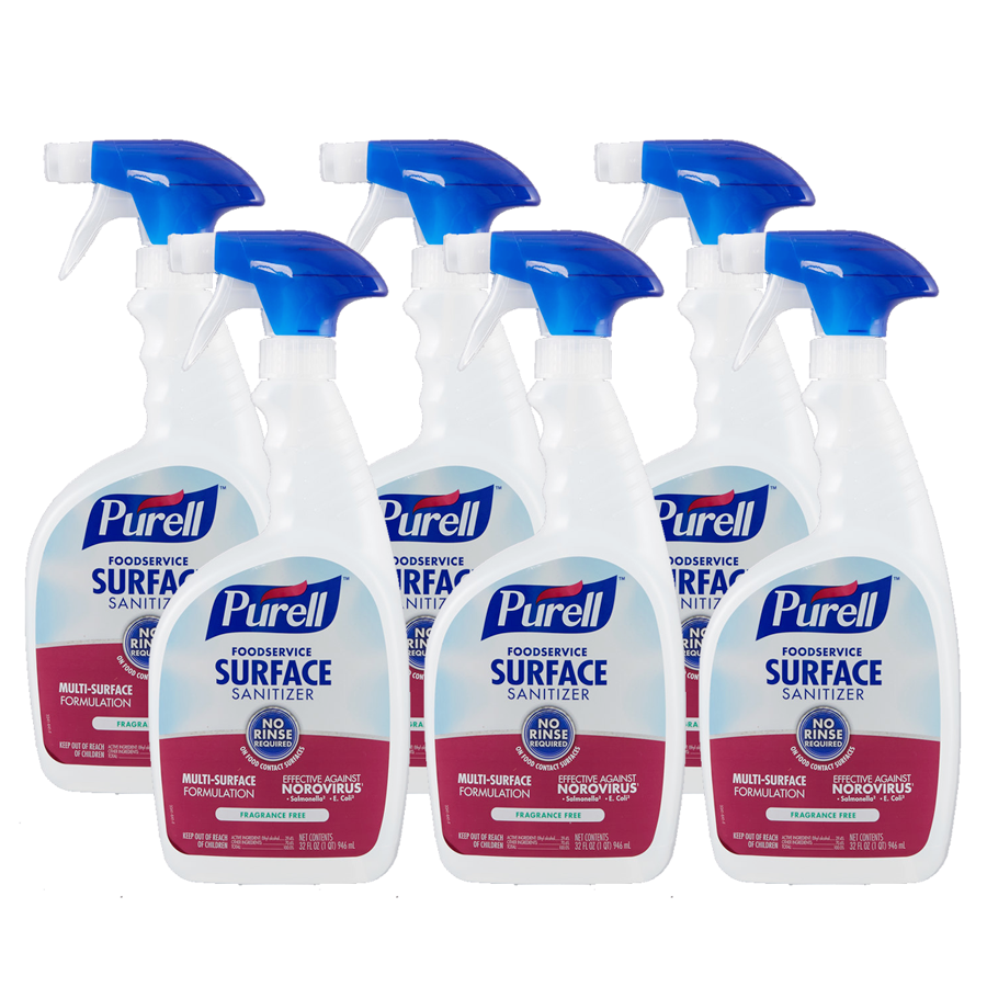 Purell Surface Sanitizer, Fragrance Free, 32 oz Spray Bottle, 6/Carton and 2 Spray Triggers/Carton- 3341-06