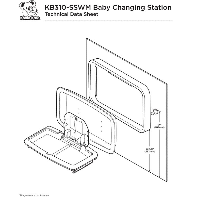 Koala Kare KB310-SSWM Horizontal Stainless Steel Surface-Mounted Baby Changing Station