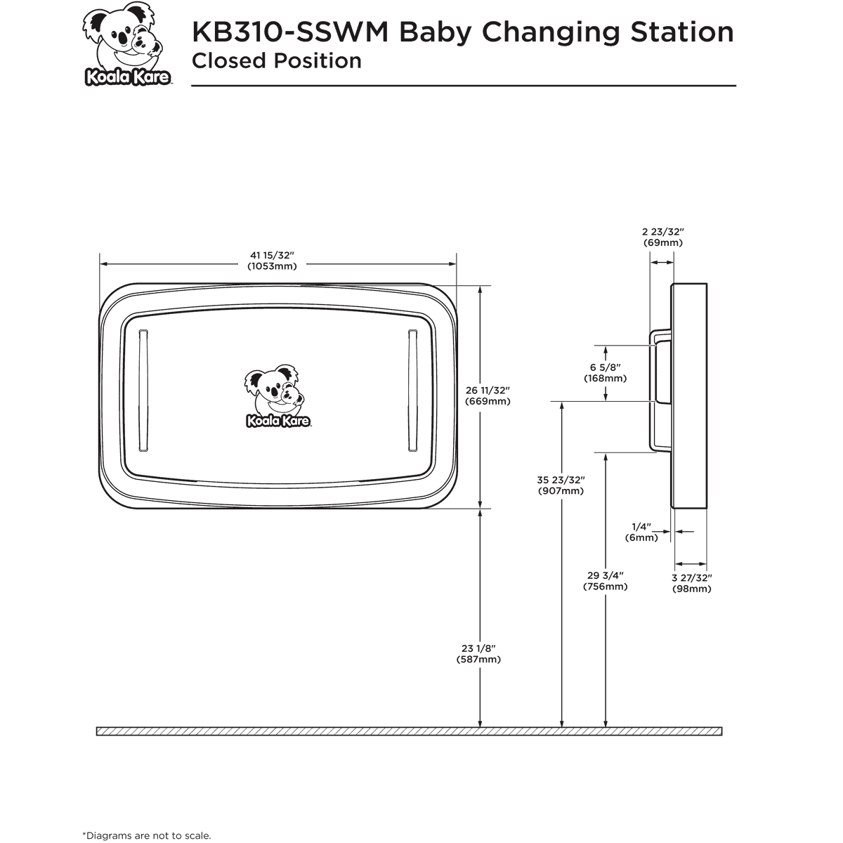 Koala Kare KB310-SSWM Baby Changing Station (Surface-Mount) Horizontal, Stainless Steel