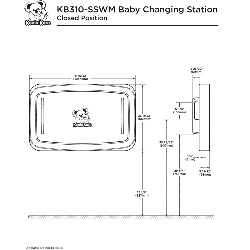 Koala Kare KB310-SSWM Horizontal Stainless Steel Surface-Mounted Baby Changing Station