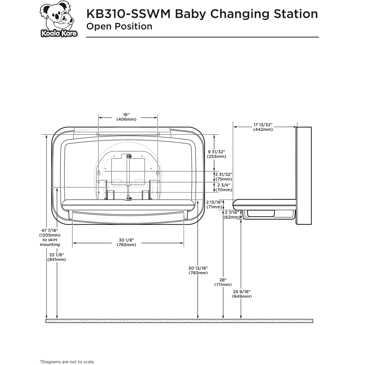 Koala Kare KB310-SSWM Baby Changing Station (Surface-Mount) Horizontal, Stainless Steel