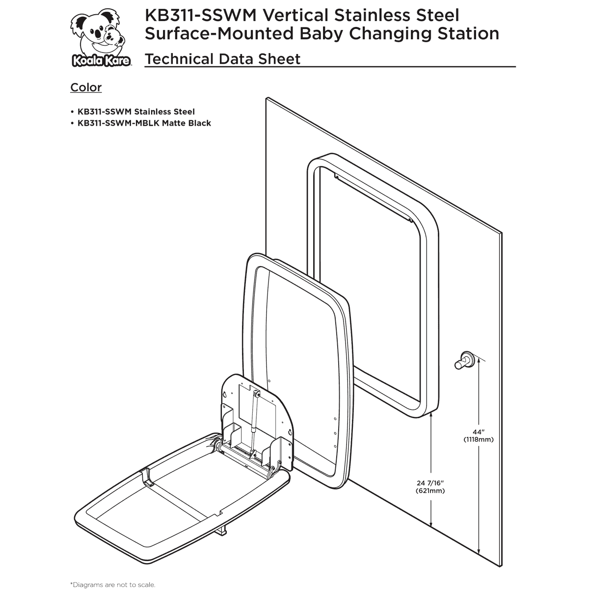 Koala Kare KB311-SSWM Vertical Stainless Steel Surface-Mounted Baby Changing Station