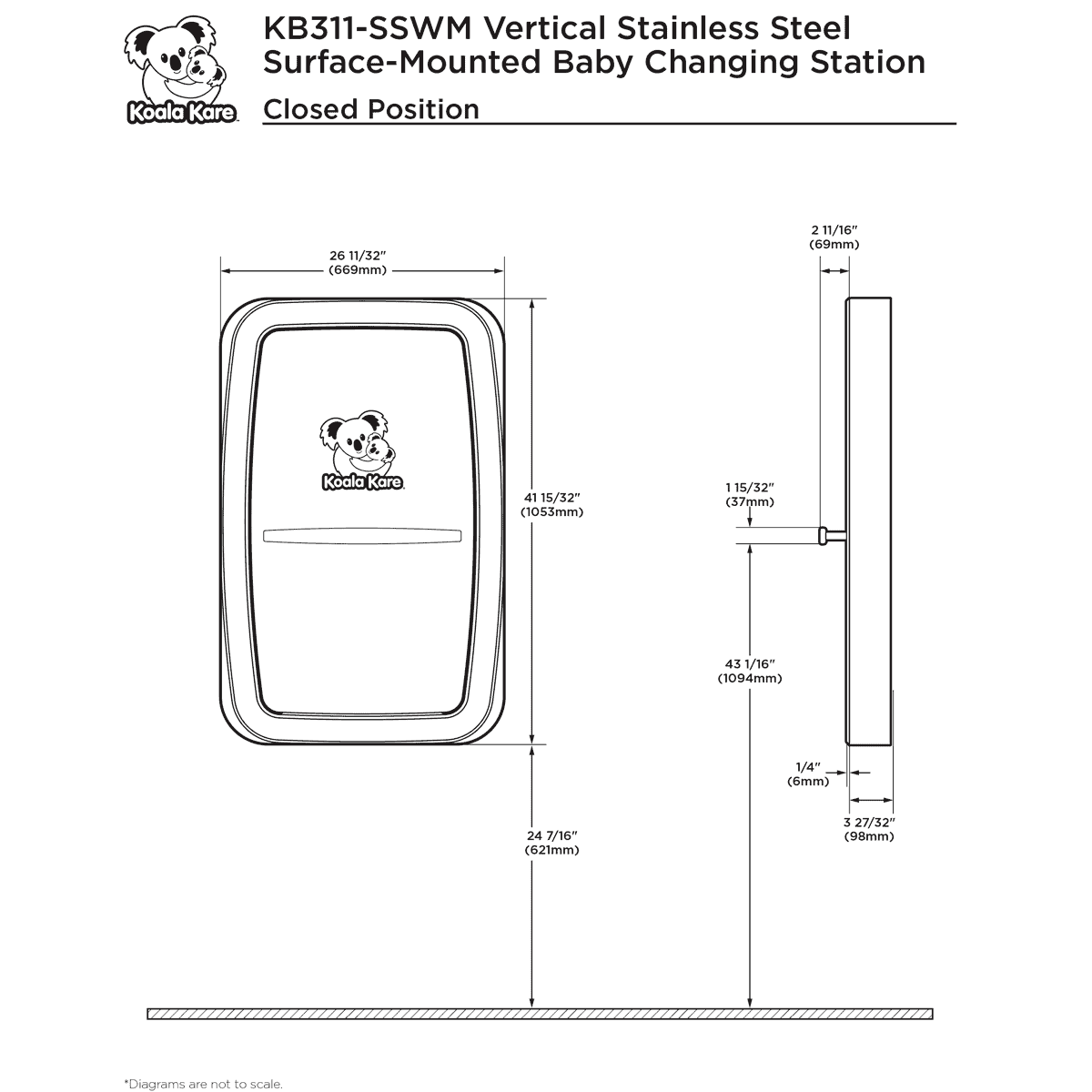 Koala Kare KB311-SSWM Vertical Stainless Steel Surface-Mounted Baby Changing Station