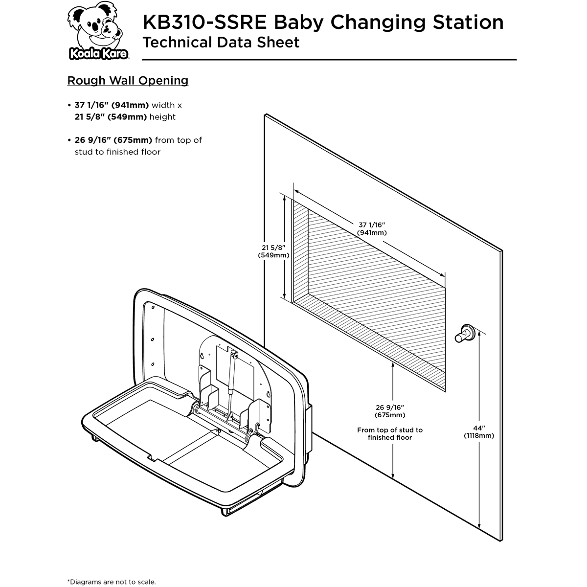 Koala Kare KB310 SSRE Horizontal Baby Changing Station with Stainless Steel Flange Recess Mount Cream TotalRestroom