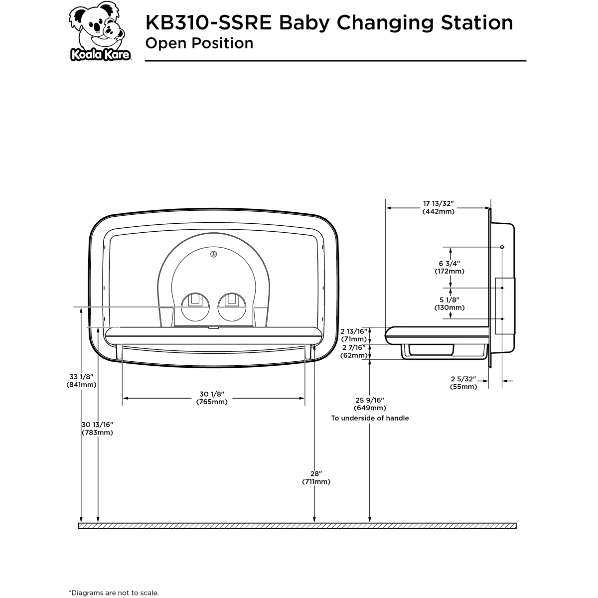 Koala Kare KB310-SSRE Horizontal Stainless Steel Recessed-Mounted Baby Changing Station