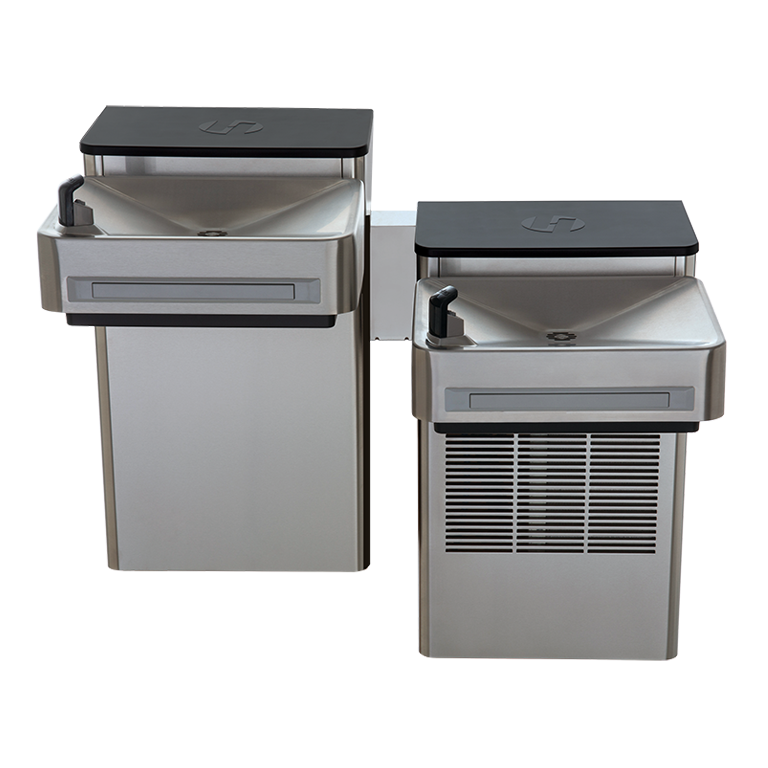 Haws 1202SF Stainless Steel Hi-Lo Wall Mount ADA Filtered Water Cooler, Electronic Valve, Pushbar Assembly & Bubbler Deactivation