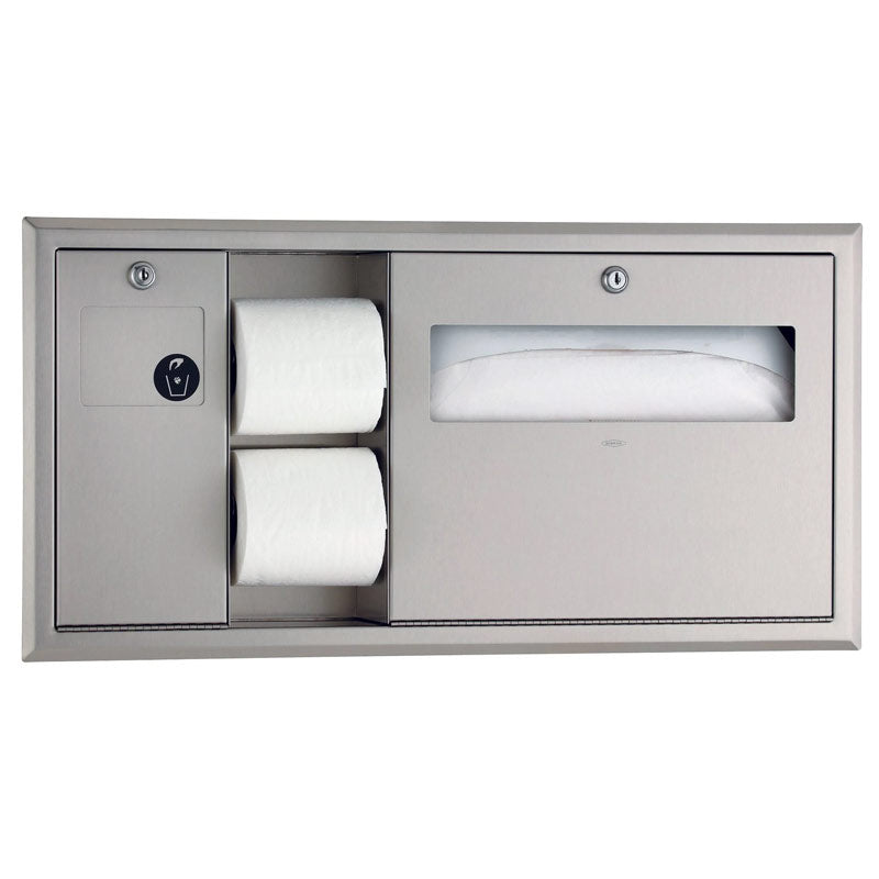 Bobrick B-3091 Recessed Toilet Tissue, Seat-Cover Dispenser and Waste Disposal, Left