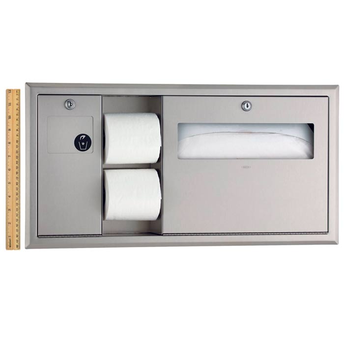 Bobrick B-3091 Recessed Toilet Tissue, Seat-Cover Dispenser and Waste Disposal, Left