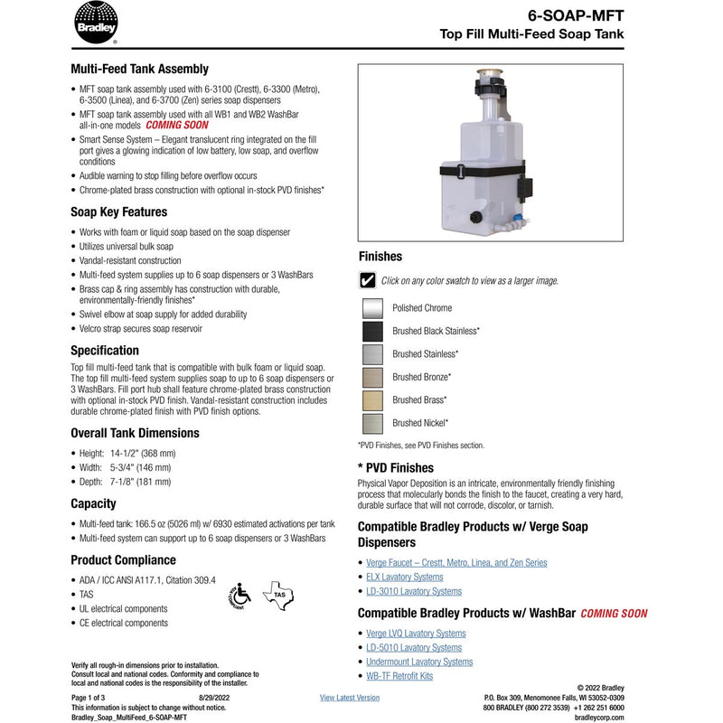 Bradley 6-SOAP-MFT Soap Multifeed Tank