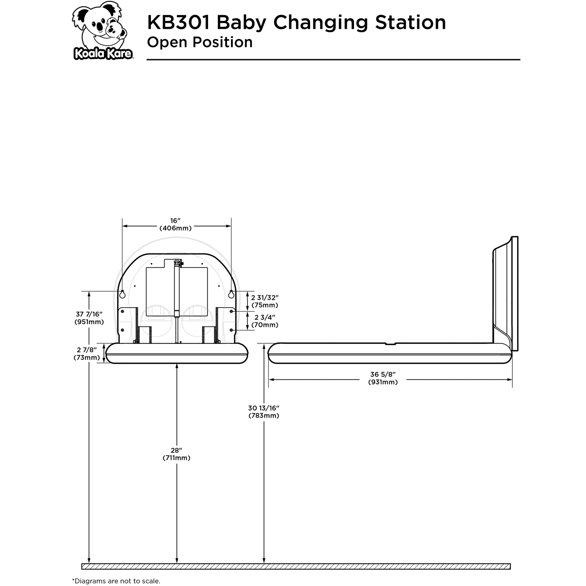 Koala Kare KB301-05 White Granite Vertical Baby Changing Station, Surface-Mounted