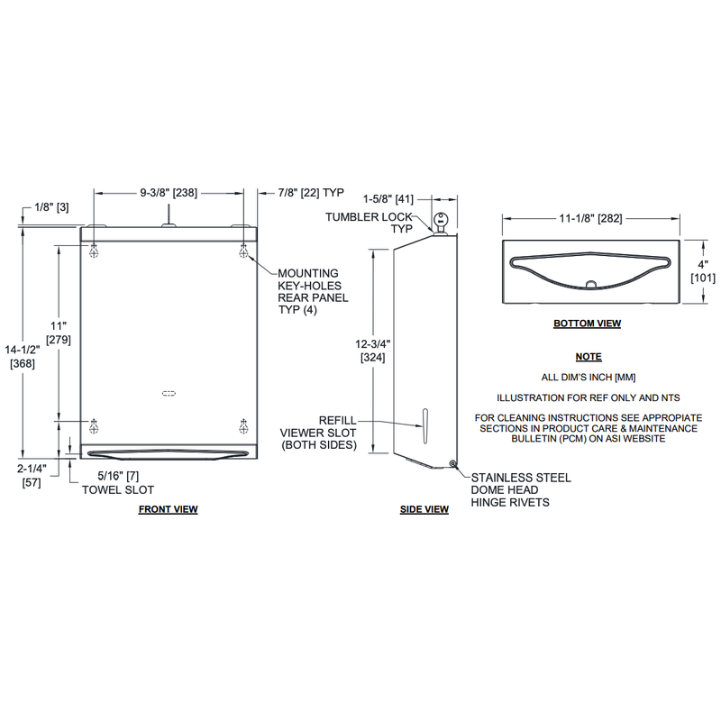 ASI 0210 41 Traditional Paper Towel Dispenser Multi C Fold Surface Mounted Black TotalRestroom