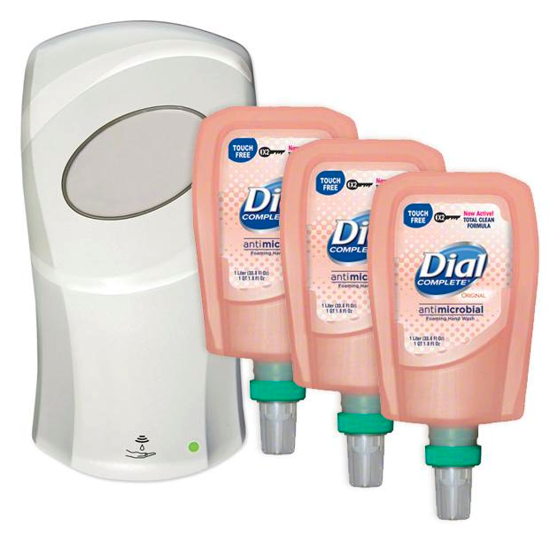 Dial Fit Touch Free Automatic Soap Dispenser Kit, Foam, White, Includes 3PK Antibacterial Refills - DIALKIT-01