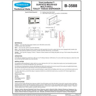 Bobrick 3588.MBLK Matte Black Multi-Roll Tissue Disp Full Skrt