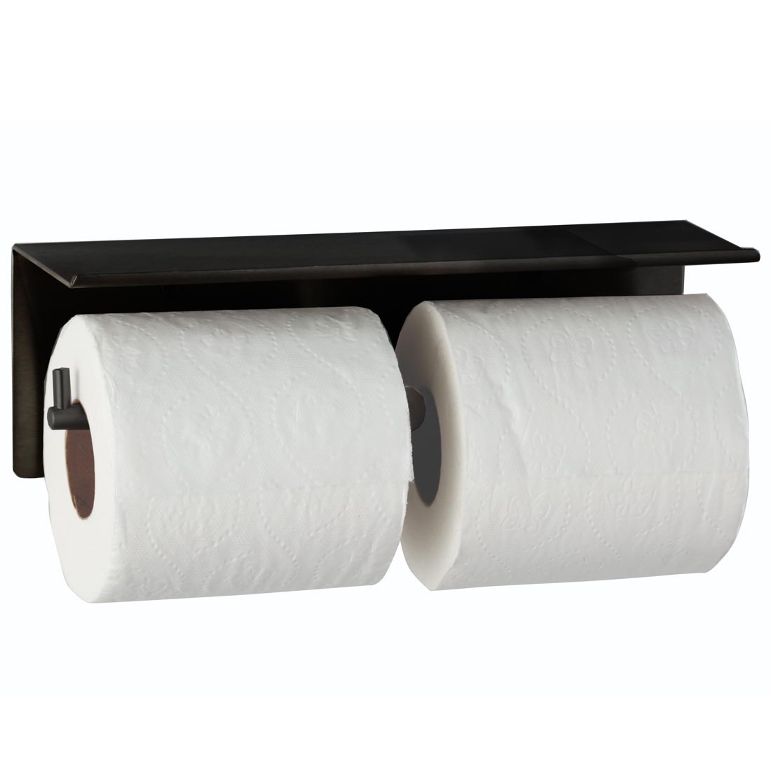 Bobrick B-540.MBLK matte black toilet tissue dispenser with shelf