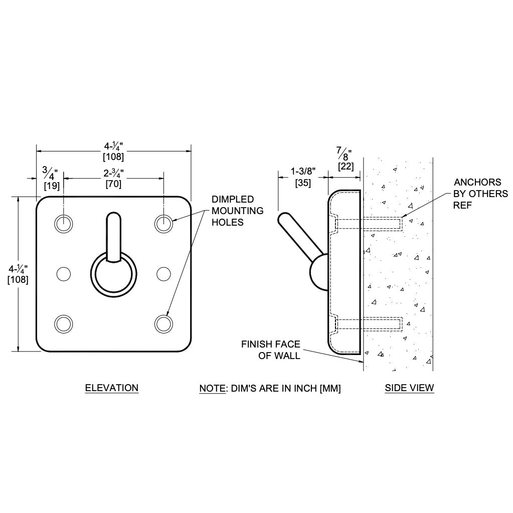 ASI 123 Security Clothes Hook - Front Mount - Surface Mounted