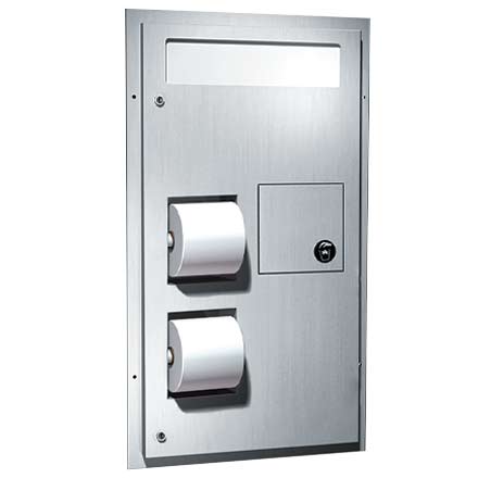 ASI 0481-R Toilet Seat Cover & Toilet Tissue Disp. With Sanitary Napkin Disposal - Dual Access - Partition Mounted