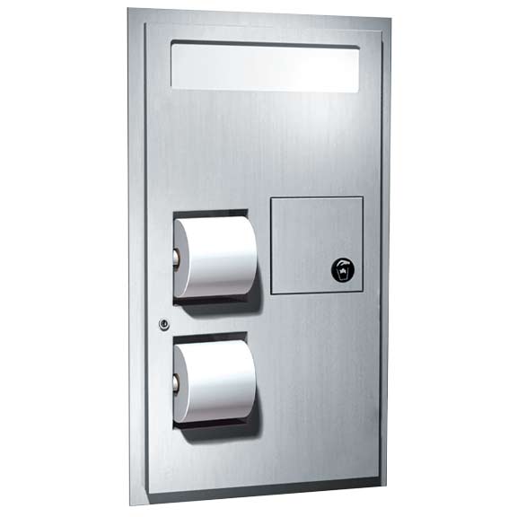ASI 0482-R Toilet Seat Cover & Toilet Tissue Dispenser with Sanitary Napkin Disposal - Recessed