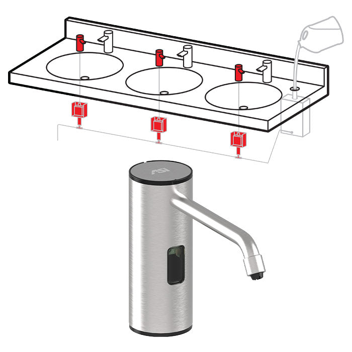 ASI 0388-1A Top Fill, Multi-Feed LIQUID Soap Dispenser (Batt./not incl) Polished Finish