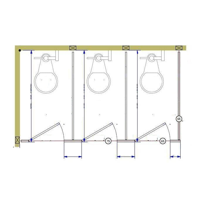 ASI Global Toilet Partition (Metal) 3 In Corner (108"W x 62"D) Quick Ship - IC33662-G