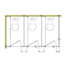 ASI Global Toilet Partition, 3 In Corner Compartments, Metal, 108"W x 62"D, Quick Ship - IC33662-G