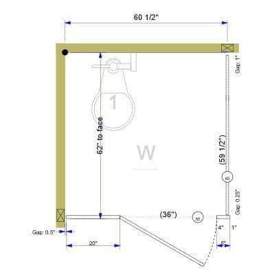 ASI Global Bathroom Partition, 1 ADA In Corner Compartment, Metal, 60