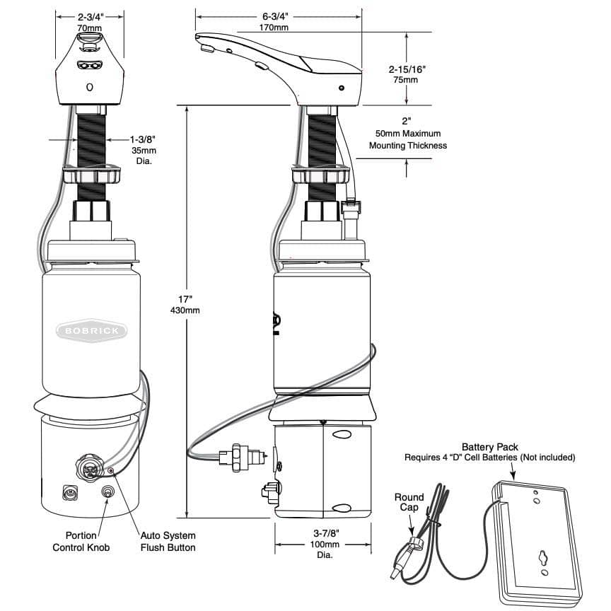 Bobrick B-824 Commercial Liquid Soap Dispenser, Countertop Mounted, Touch-Free, Plastic - 6.75" Spout Length - TotalRestroom.com