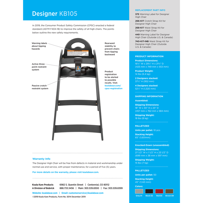 Koala Kare Designer High Chair (Black) High Chair - KB105-02