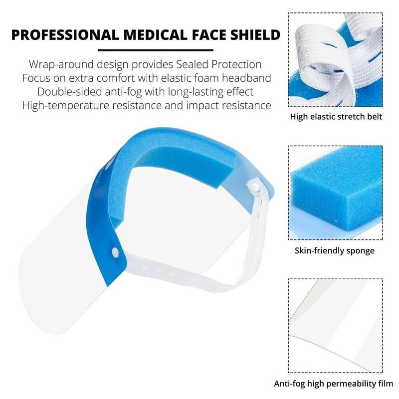 Reusable Safety Face Shield Full Protection Clear Anti-fog Visor Guard, Pack of 5 - FS-5PK-BLUE
