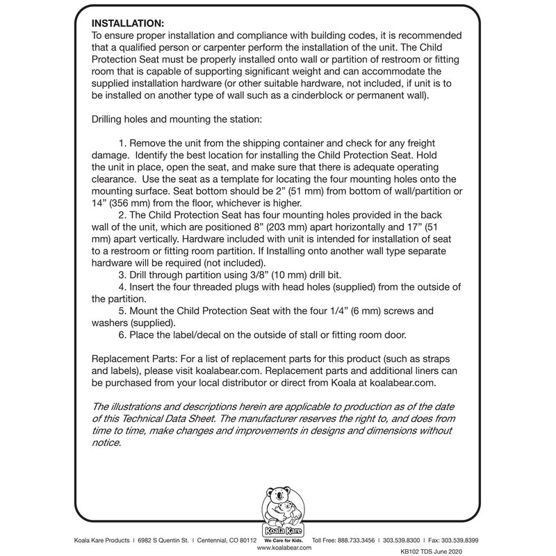 Koala Kare KB102-00 Bobrick Wall-Mounted Child Protection Seat, Cream