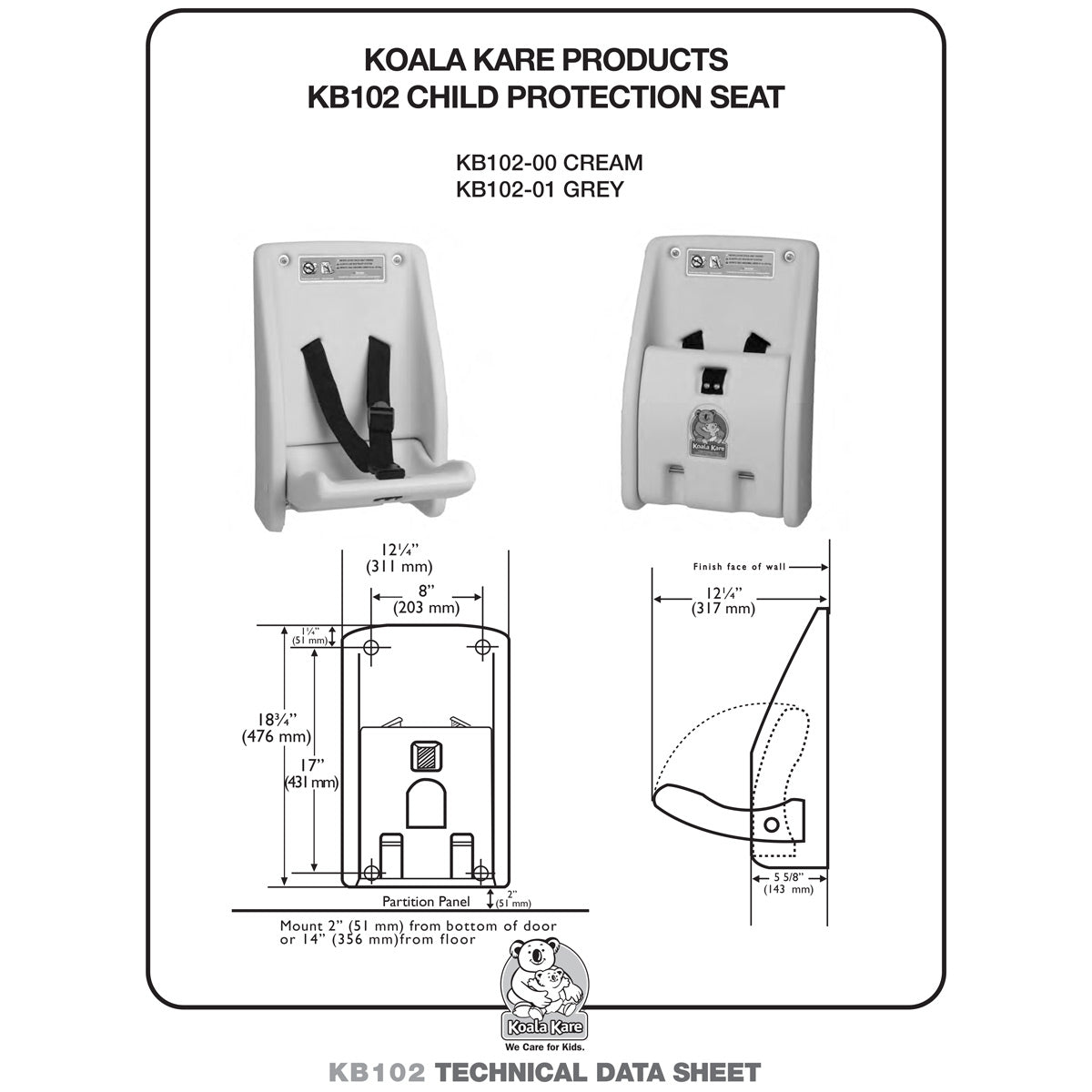 Koala Kare KB102-00 Bobrick Wall-Mounted Child Protection Seat, Cream