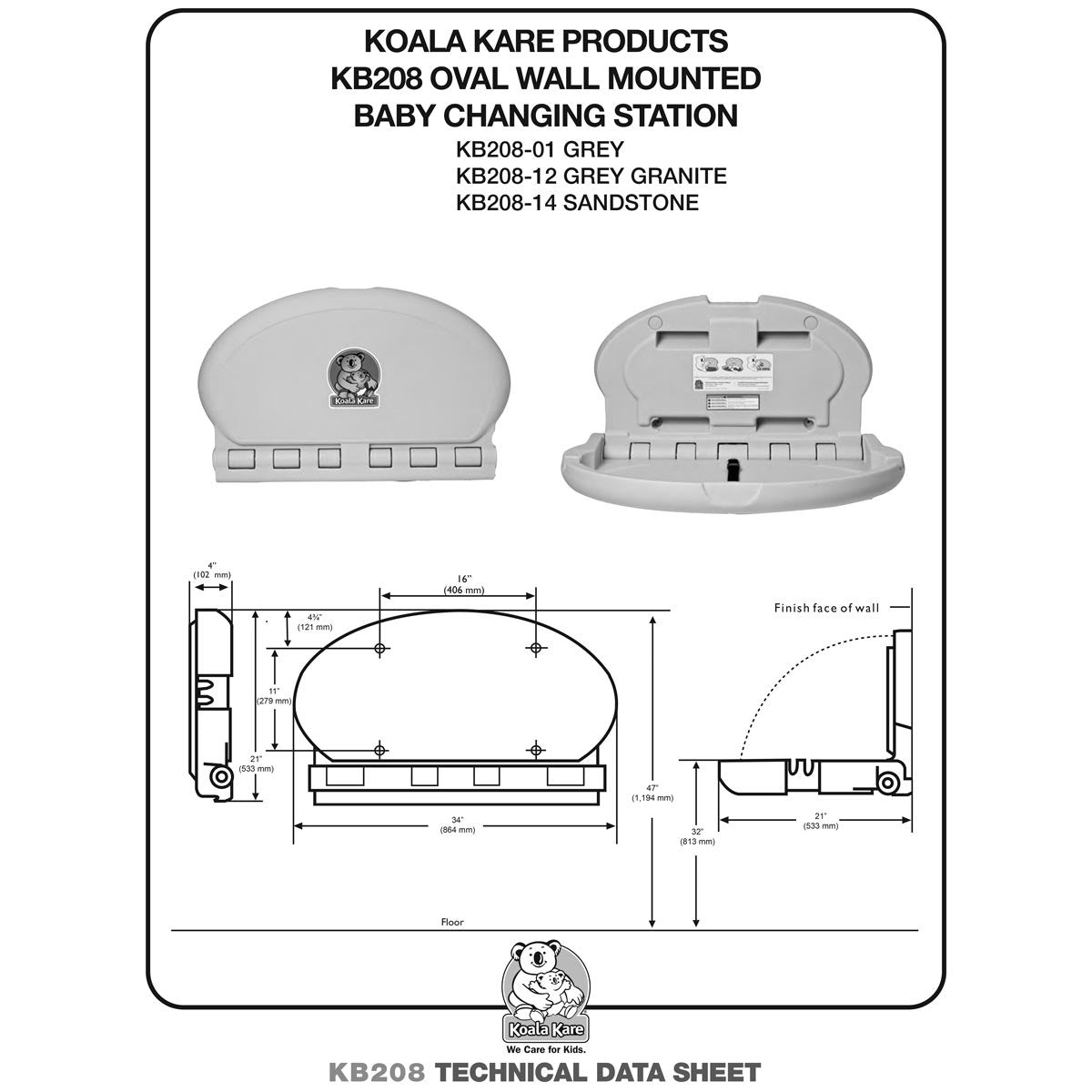 Koala Kare KB208-01 Horizontal Oval Baby Changing Station, Grey