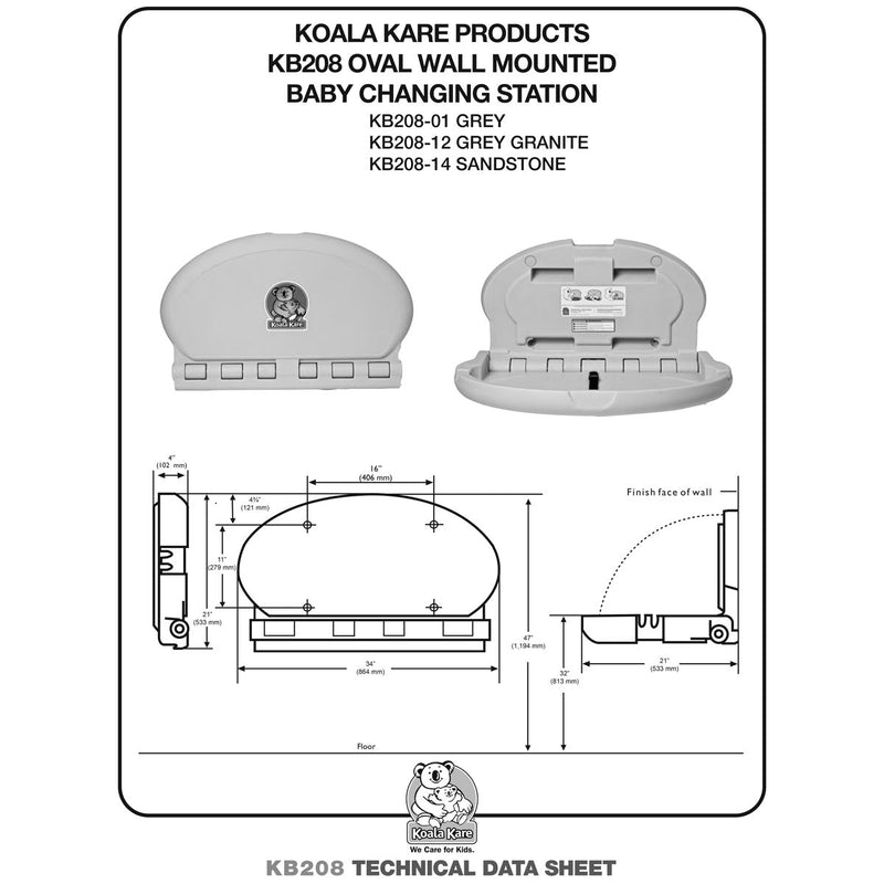 Koala Kare KB208-14 Horizontal Oval Baby Changing Station, Sandstone
