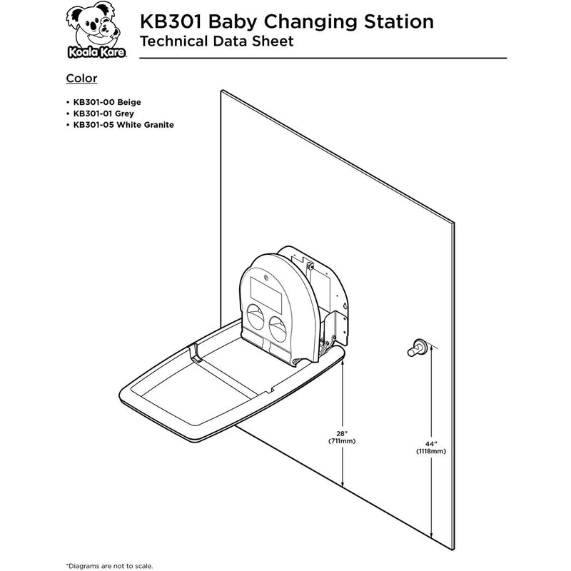 Koala Kare KB301-05SS White Granite with Stainless Steel Veneer Vertical Baby Changing Station, Surface-Mounted