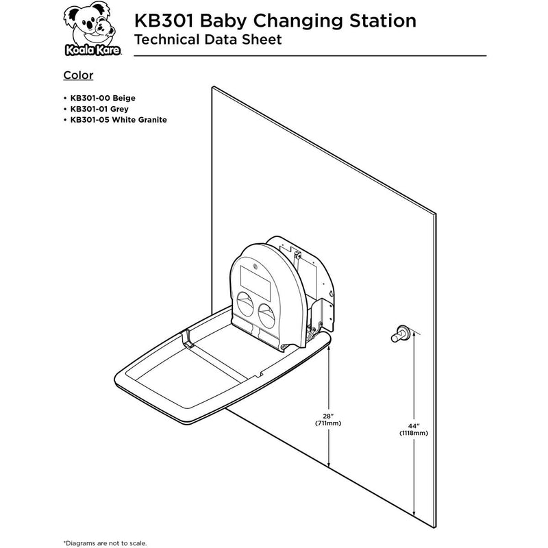 Koala Kare KB301-00 Beige Vertical Baby Changing Station, Surface-Mounted