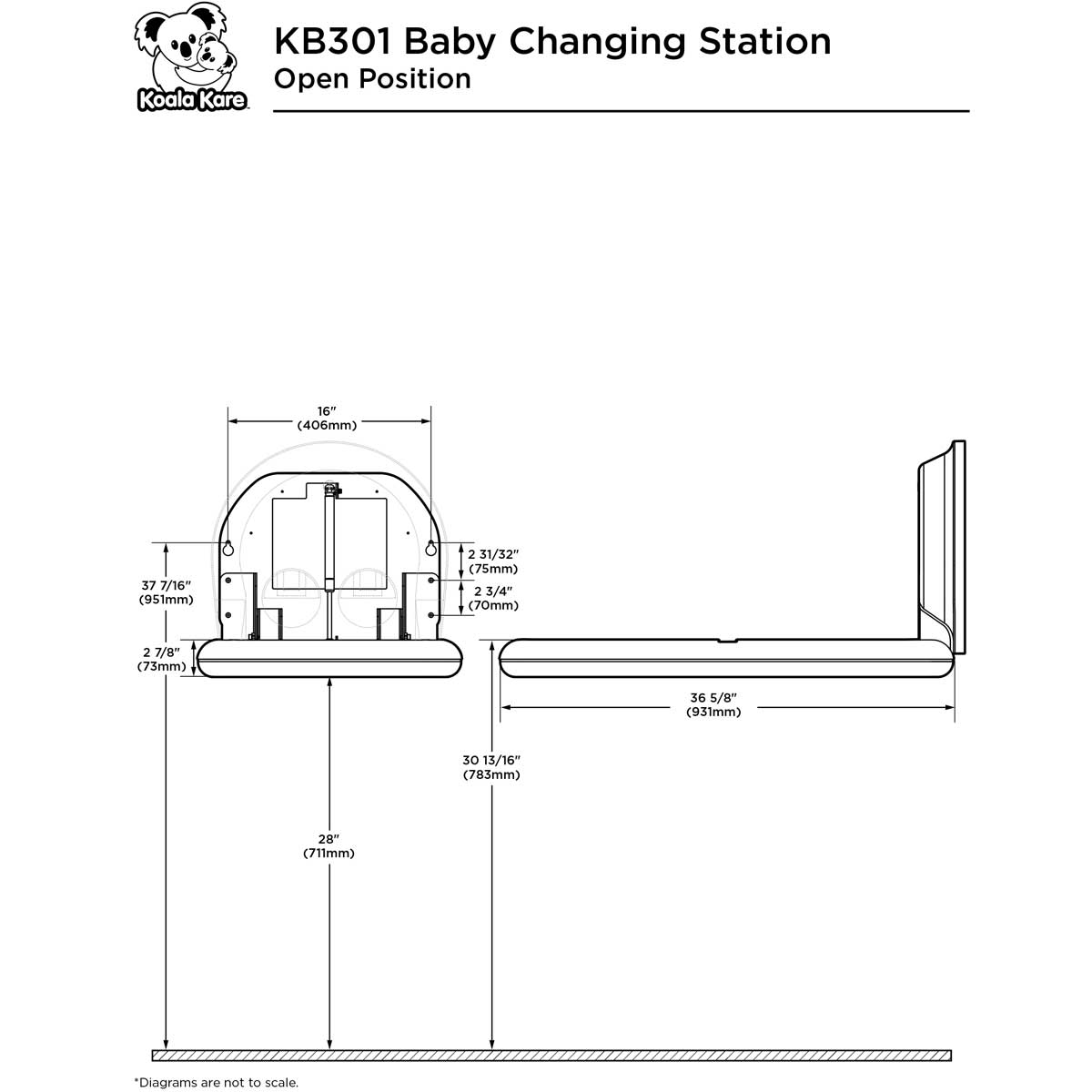 Koala Kare KB301-01 Grey Vertical Baby Changing Station, Surface-Mounted