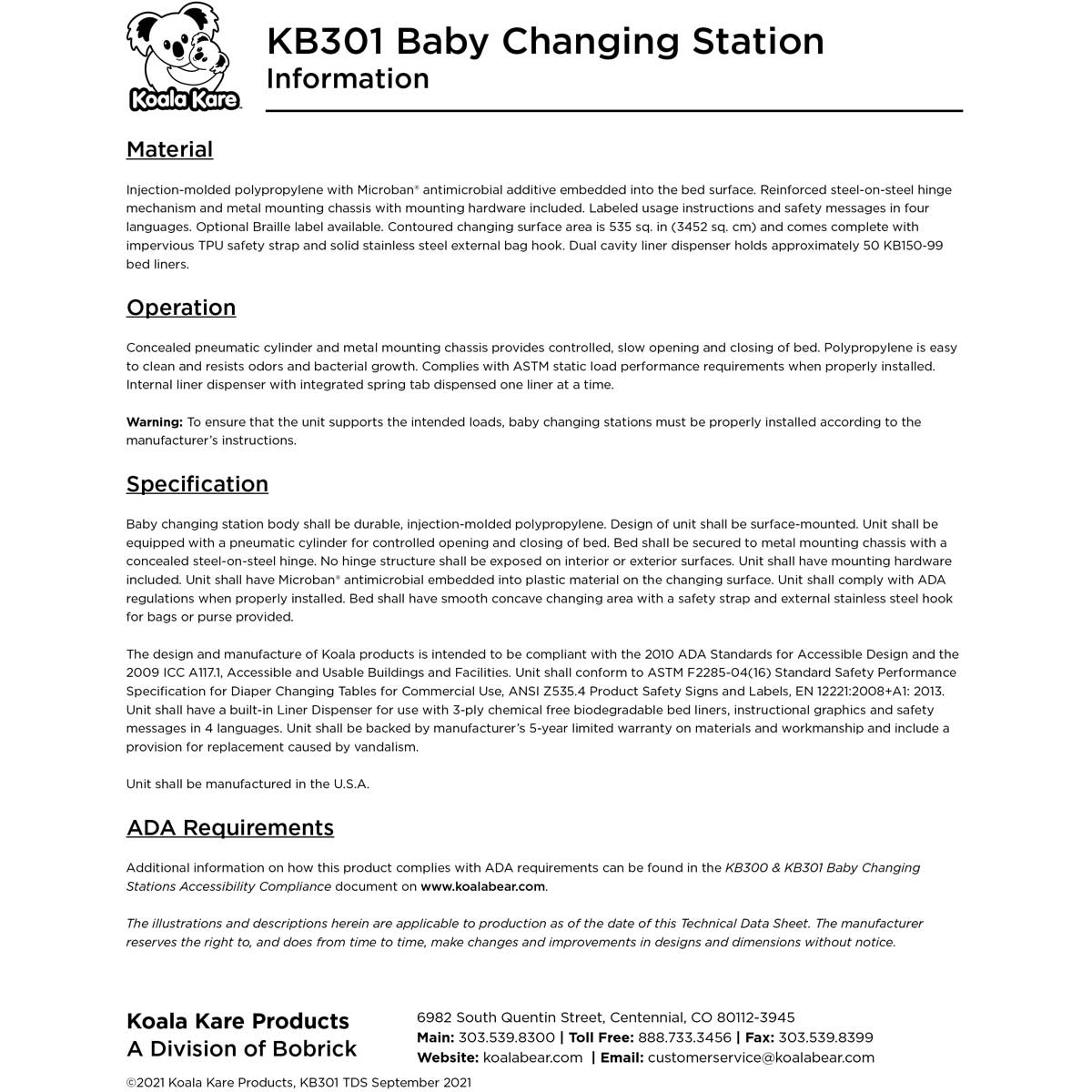 Koala Kare KB301-00 Beige Vertical Baby Changing Station, Surface-Mounted