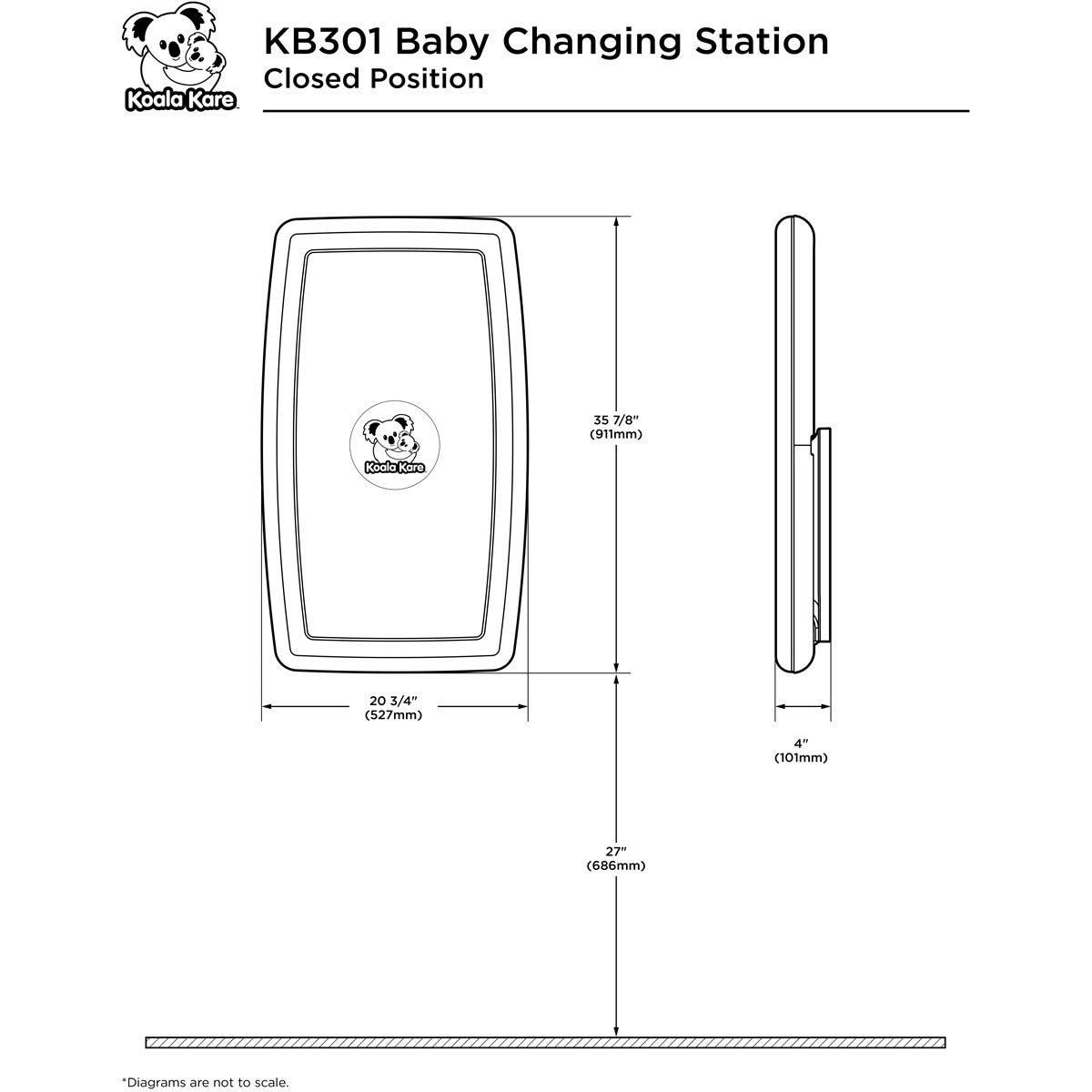 Koala Kare KB301-01SS Grey with Stainless Steel Veneer Vertical Baby Changing Station, Surface-Mounted