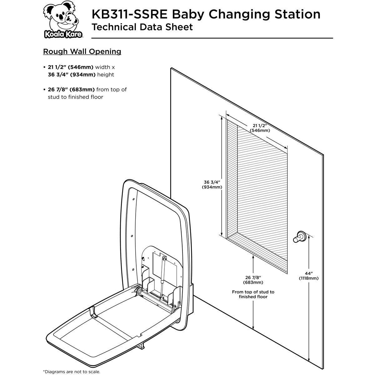 Koala Kare KB311-SSRE Vertical Stainless Steel Recessed-Mounted Baby Changing Station
