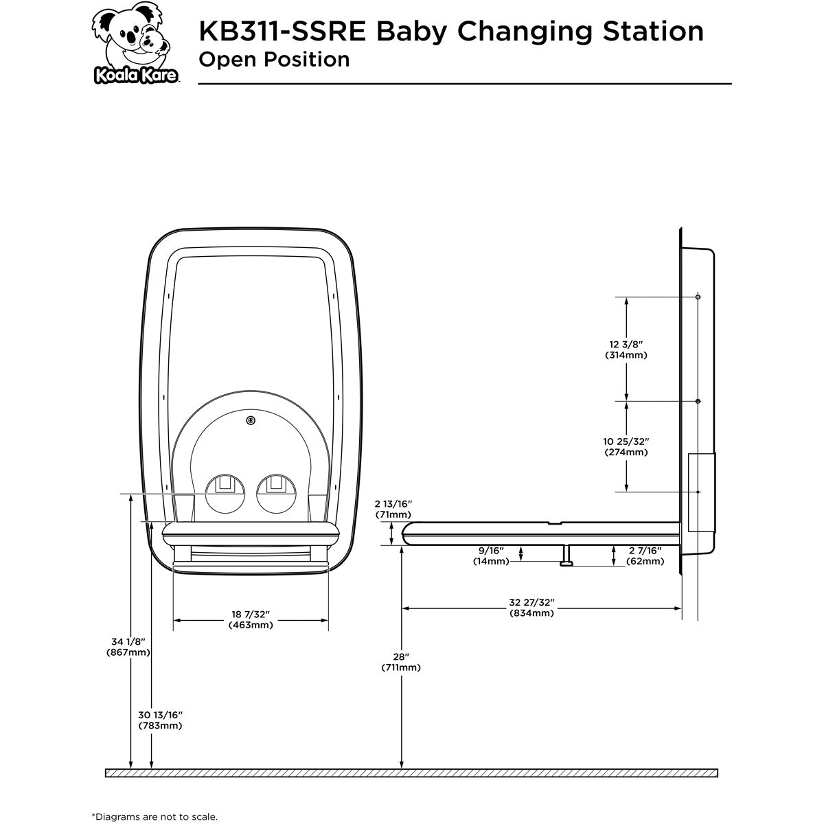 Koala Kare KB311-SSRE Vertical Stainless Steel Recessed-Mounted Baby Changing Station