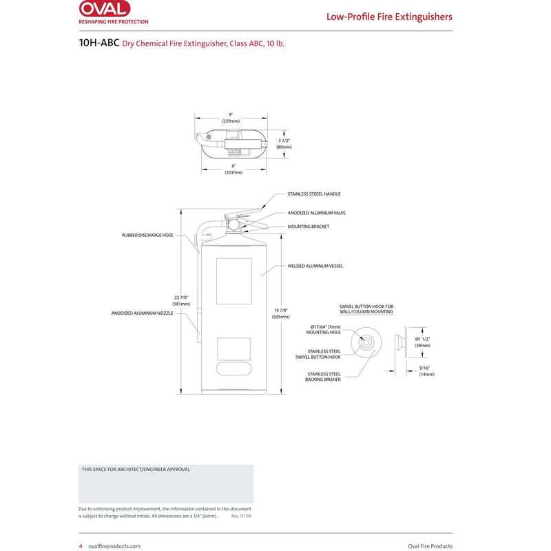 Oval 10HABC Fire Extinguisher, Surface Mounted