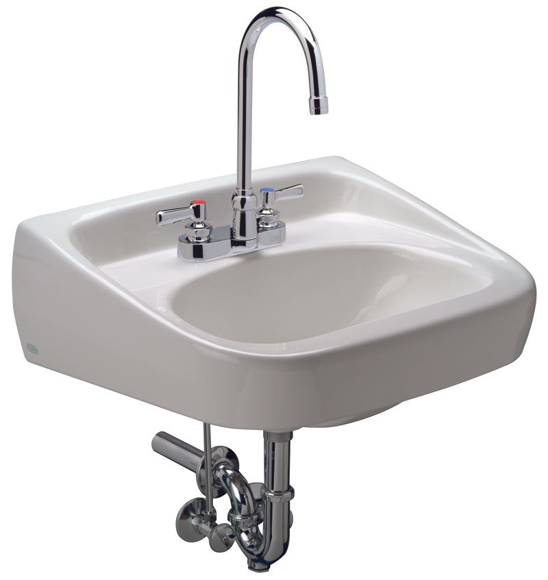 Zurn Z.L6.M Zurn One Manual Hand Washing System, 20” x 18” Wall Hung Lavatory with 0.5 GPM, Centerset, Gooseneck Faucet," and Lever Handles
