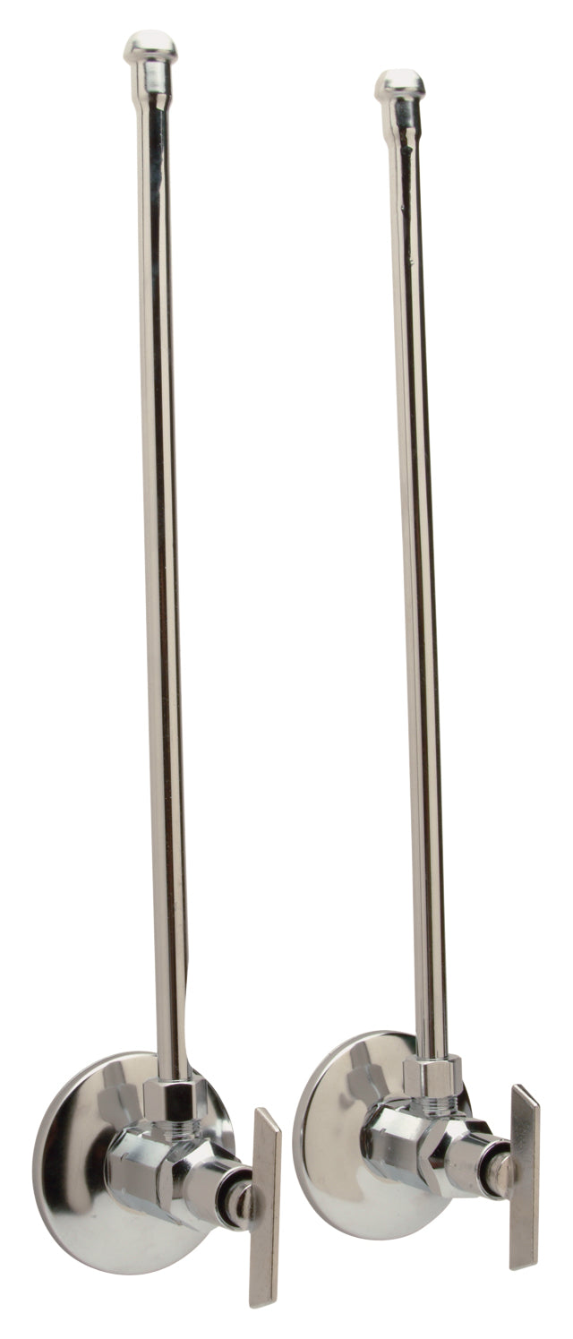 Zurn Z8802-XL-LRLK-PC Two Standard Angle Stops with Loose Key, 12” Flexible Risers, Steel Flanges," 1/2" IPS and 3/8" OD, Lead-Free