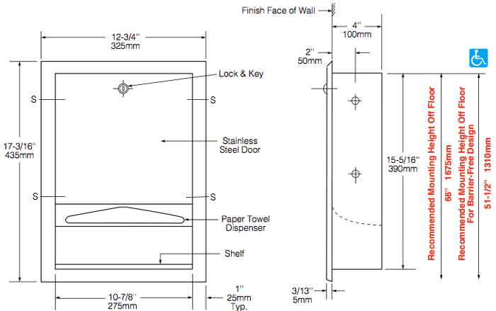 Bobrick B-359 Commercial Paper Towel Dispenser, Recessed-Mounted, Stainless Steel - TotalRestroom.com