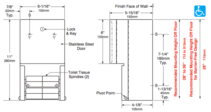 Bobrick B-4288 Commercial Toilet Paper Dispenser, Surface-Mounted, Stainless Steel w/ Satin Finish - TotalRestroom.com