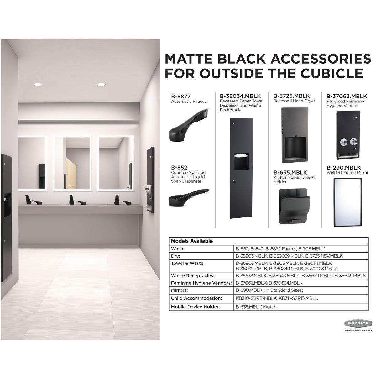 Bobrick 35639.MBLK Matte Black Waste Receptacle (11.3L) Surface Mounted ...