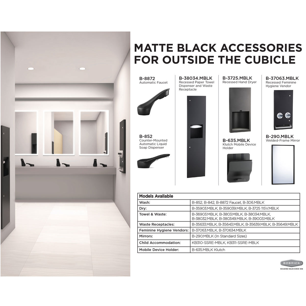 Bobrick 3803.MBLK Matte Black Towel Dispenser and Open Waste