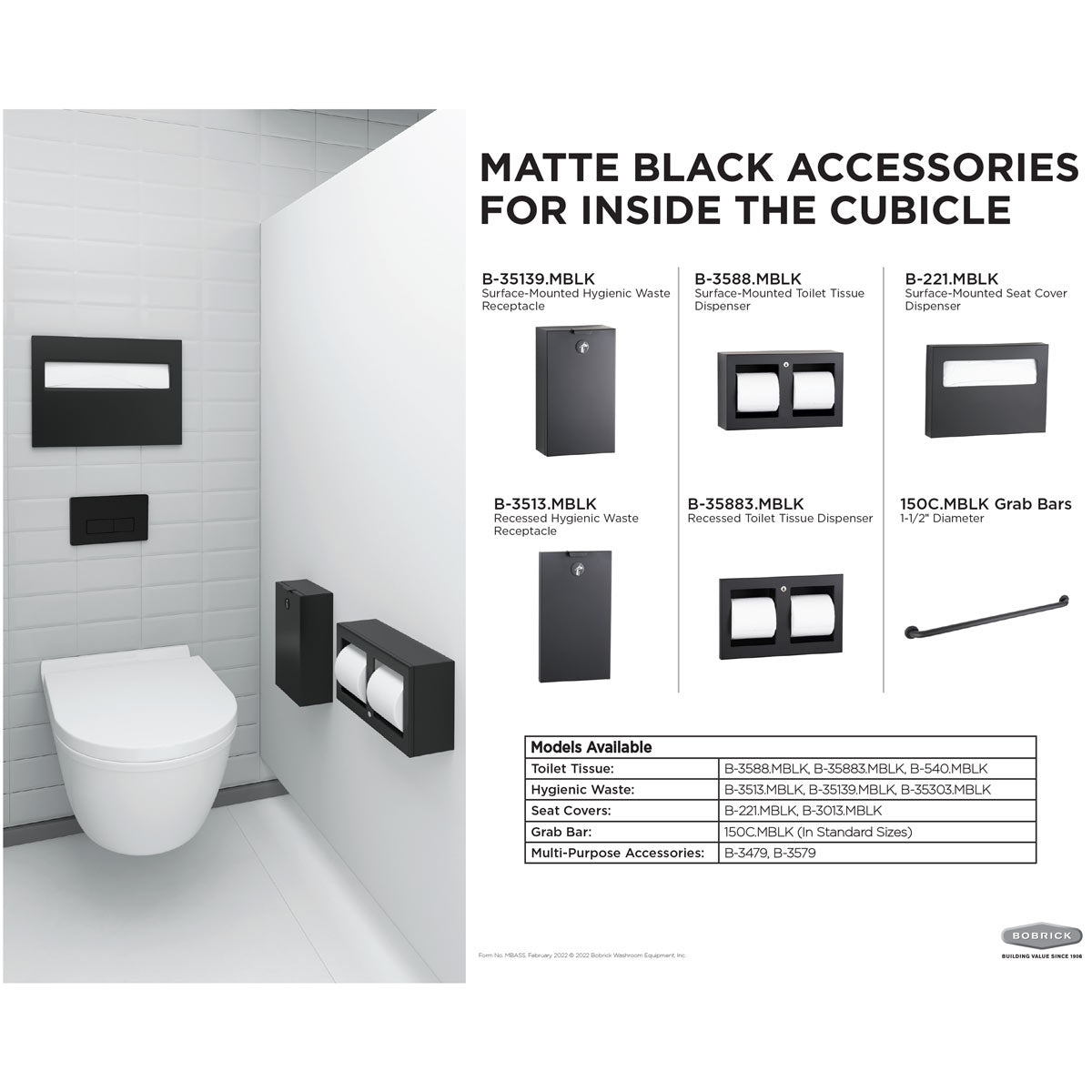 Bobrick 35639.MBLK Matte Black Waste Receptacle (11.3L) Surface Mounted ...
