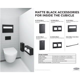 Bobrick B-38032.MBLK Semi-Recessed Paper Towel Dispenser, Waste Receptacle, Matte Black