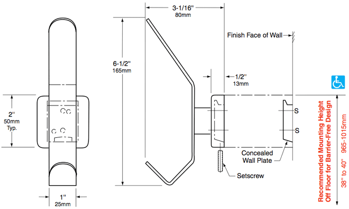 Bobrick B 6827 Commercial Heavy Duty Hat Coat Hook 2 W x 6 1 2 H x 3 1 16 D Stainless Steel w Satin Finish TotalRestroom