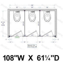 Bradley BW33660 Commercial 3 Between Wall Compartments, 108"W x 61-1/4"D, Stainless Steel - TotalRestroom.com